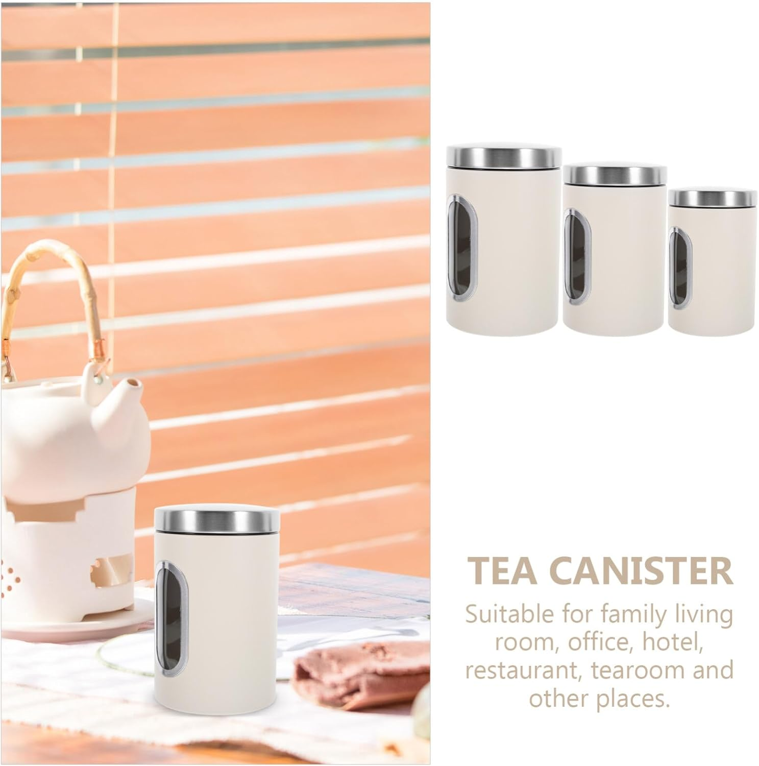 HOLIDYOYO Food Storage Canister Set 3 Pcs Airtight Tea Canisters for Loose Tea Coffee Portable Metal Home Kitchen Storage Tea Canister image number 5