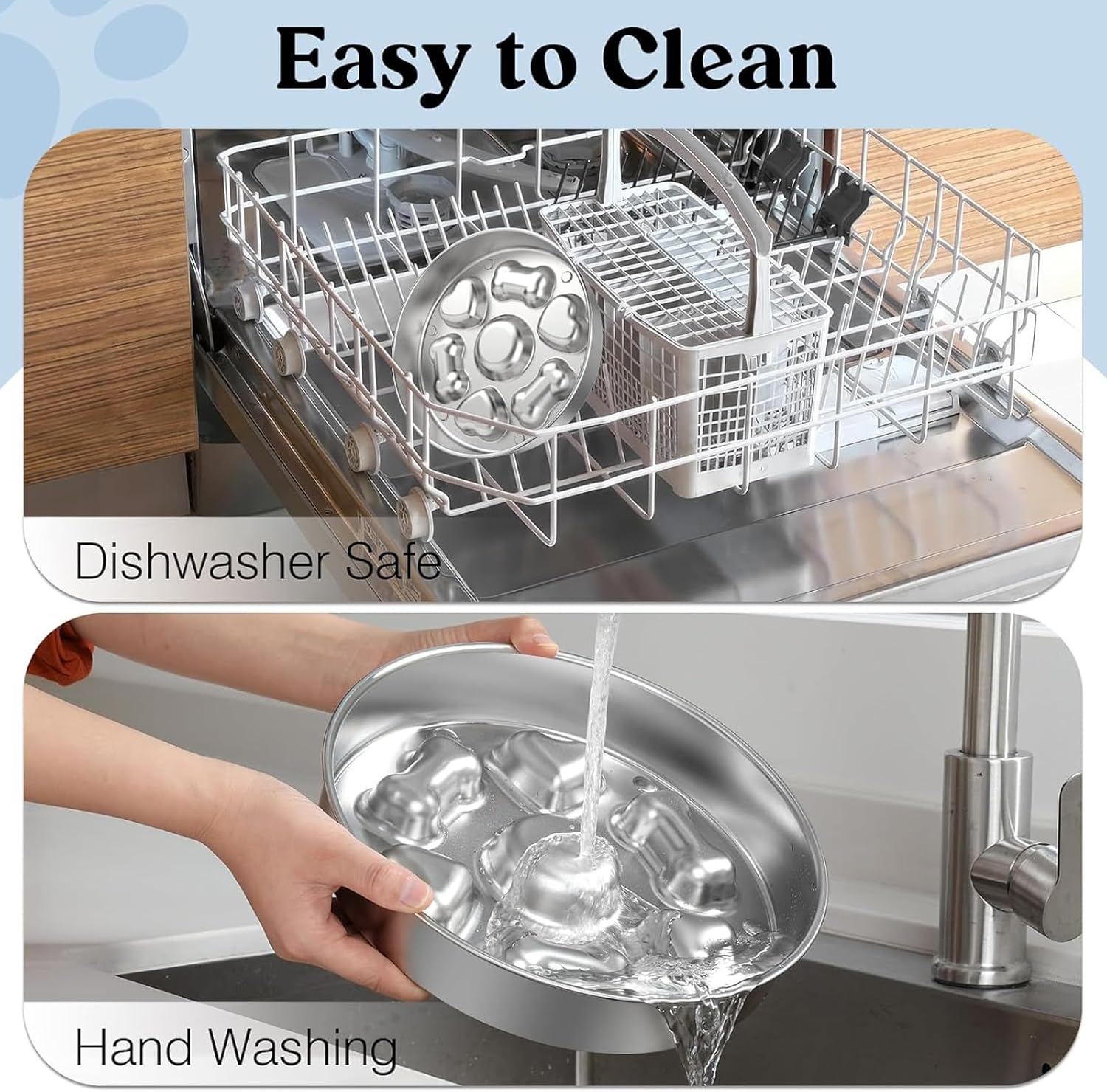 Slow Feeder Dog Bowls, 304 Stainless Steel Dog Slow Feeder Bowl 5 Cups Metal Dog Food Bowl with Non-Slip Base Bloat Stop Slow Eating Dog Bowl for Medium & Large Breed, Dishwasher Safe image number 5