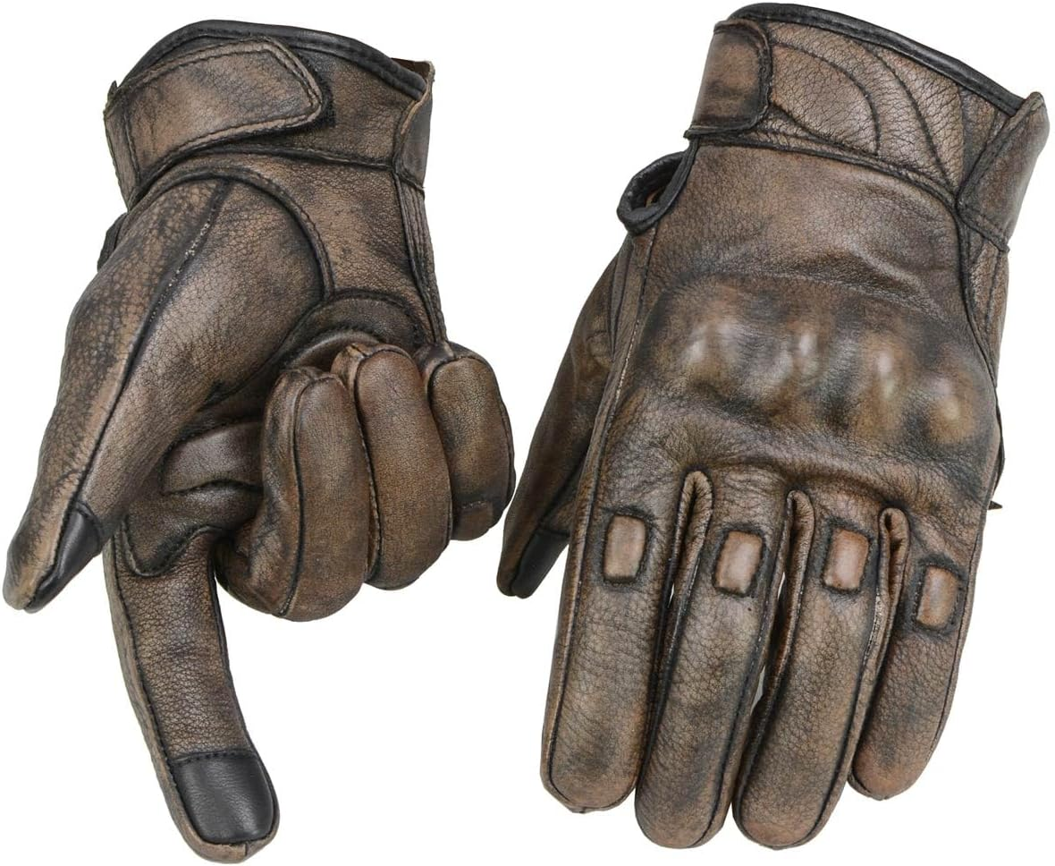 Milwaukee Leather MG7514 Men'S Brown Leather I-Touch Screen Compatible Gel Palm Motorcycle Gloves W/Protective Knuckle image number 3
