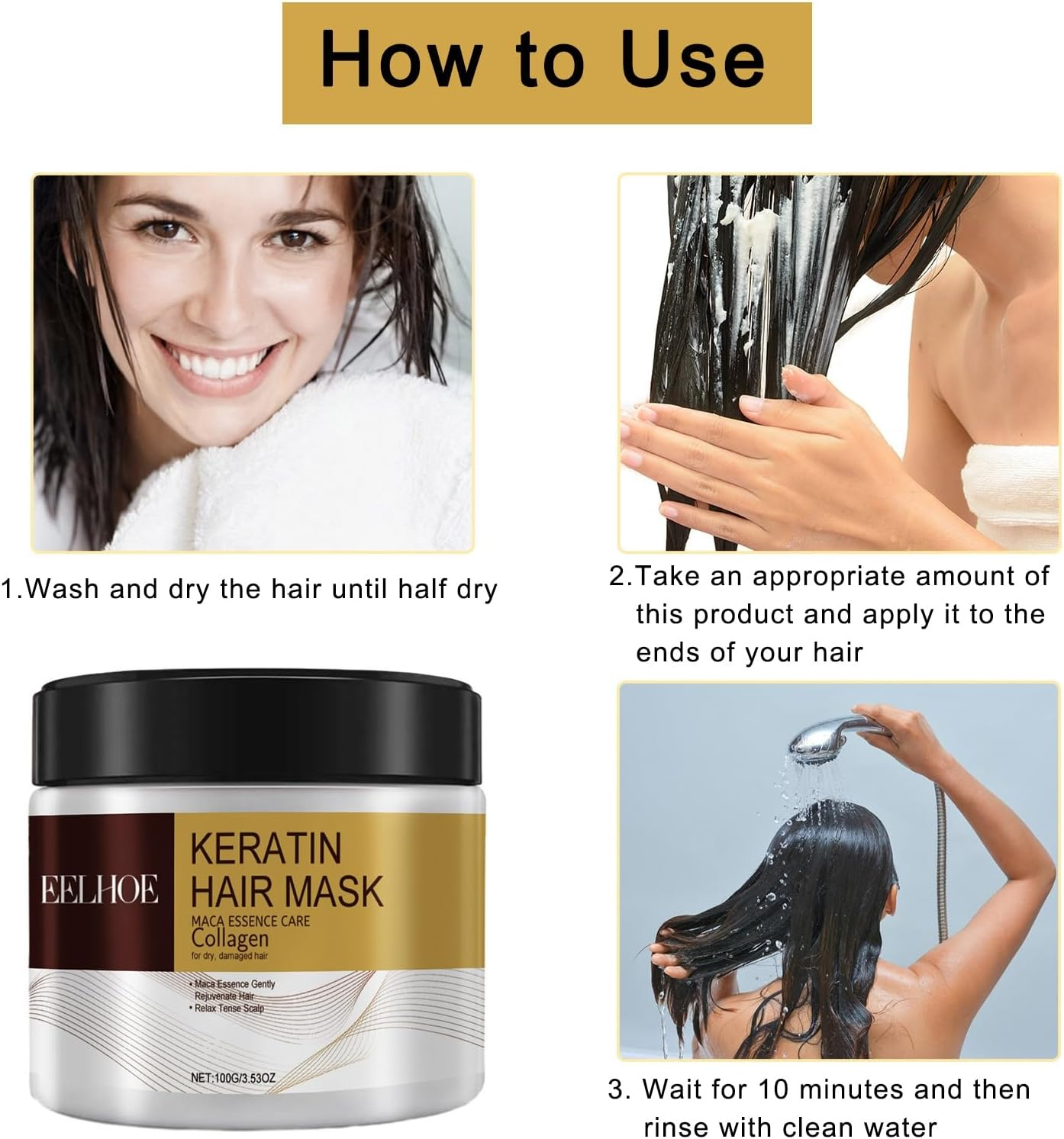 RWGKCDB Collagen Hair Mask, Argan Oil Collagen Hair Mask, Repairs Damaged Hair, Suitable for Straight, Curly, Dyed, and Permed Hair Types (Size : 2Pcs)