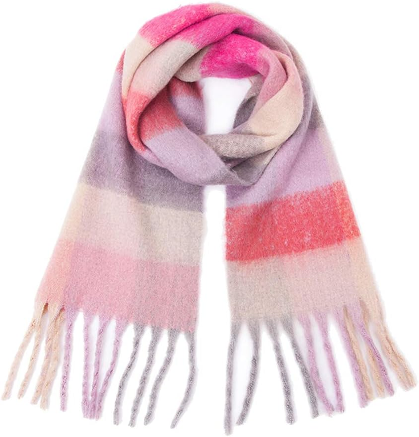 Young_Me Women'S Cashmere Big Coloured Checked Scarf Winter Warm Wrap Scarf