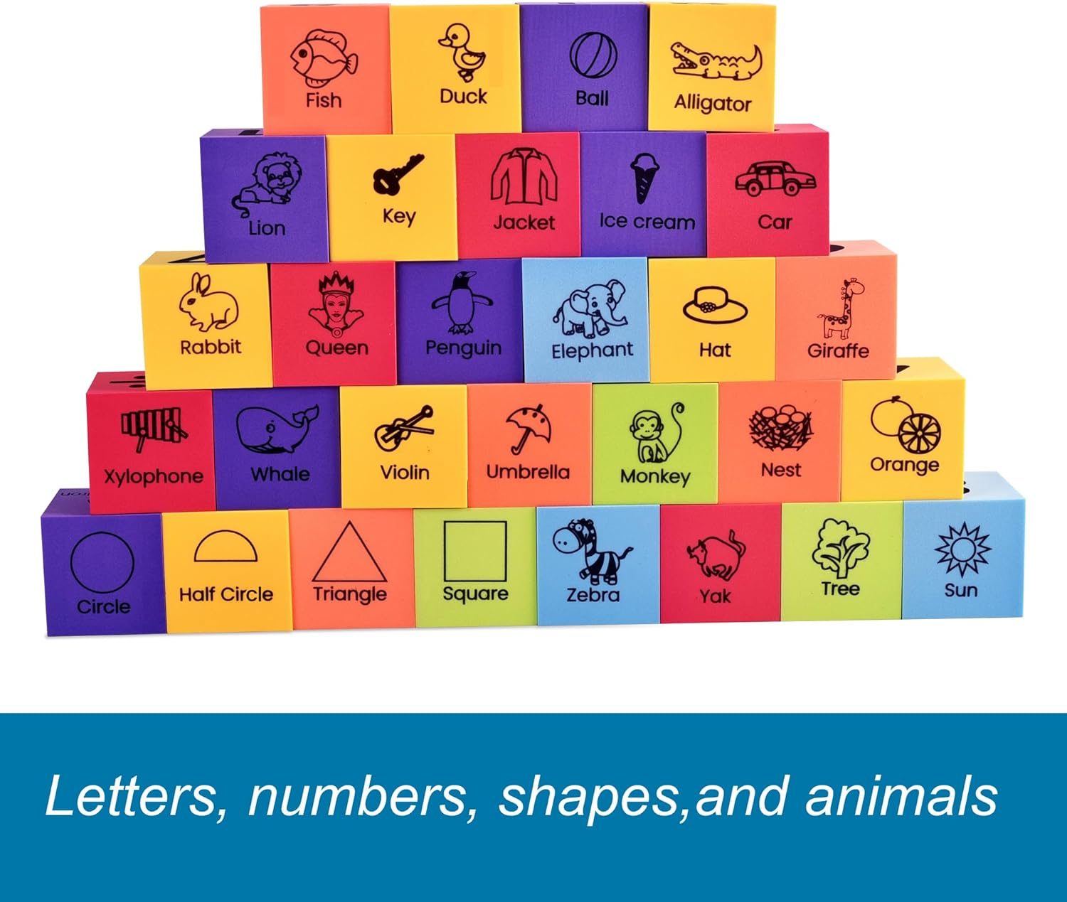 BOHS Foam Learning Blocks - Number,Alphabet,Shapes,Sight Words - Quiet,Safe and Soft Stacking Toys for Toddlers,30Pcs image number 2