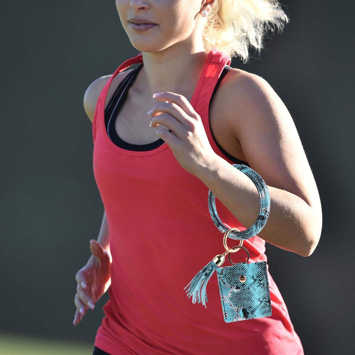 Wristlet Key Ring Bracelet with Pocket Card Holder Tassel Keyring Pattern Wristlet Keychain Bracelet Bangle for Women image number 3