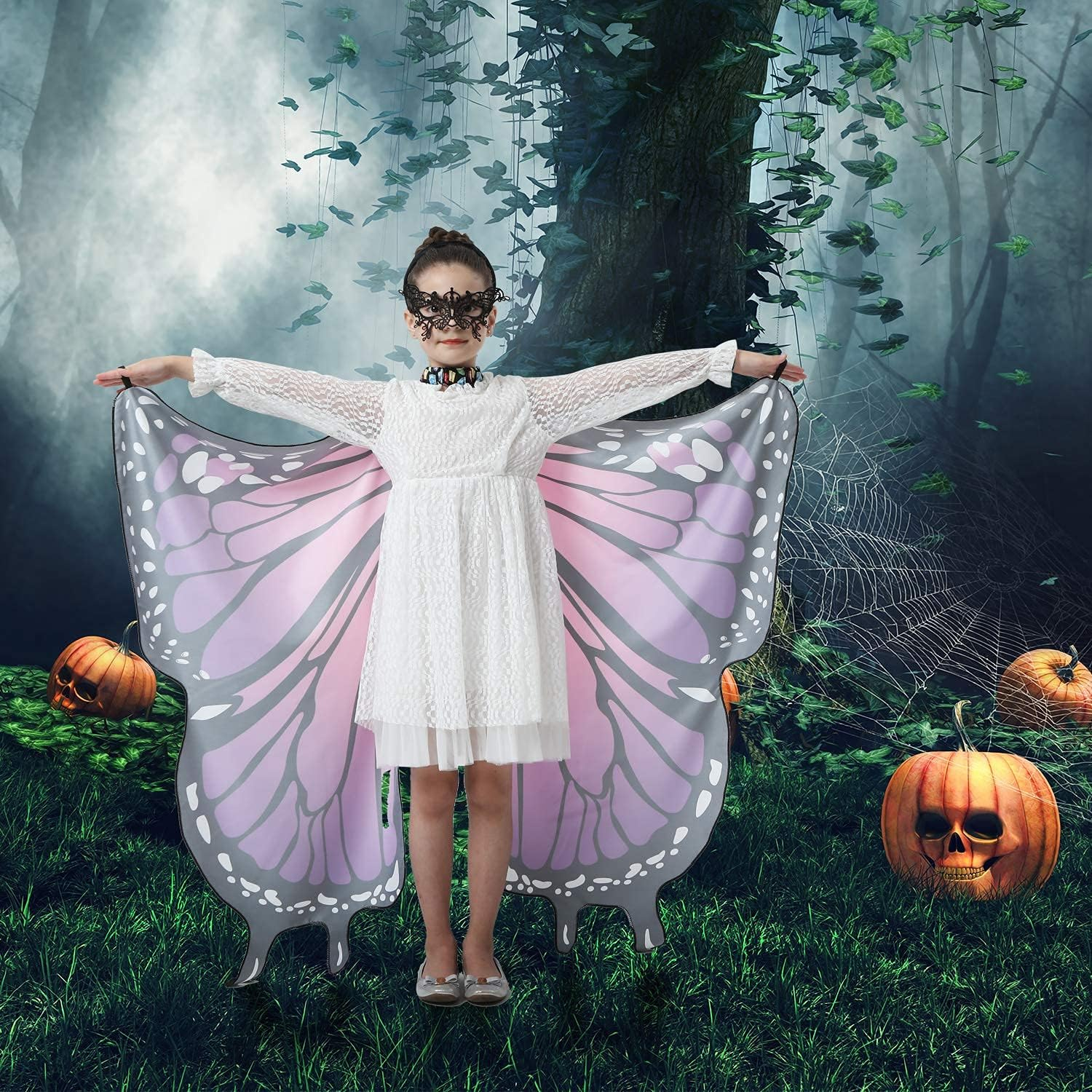 JEPOZRA Butterfly Wings Cape for Girls Kid Fairy Wing Halloween Costumes Dress up Shawl - Purple image number 6