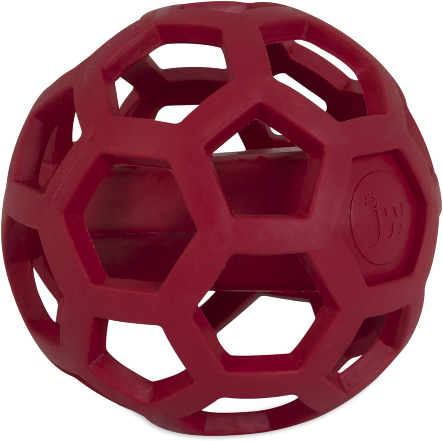 JW Pet Hol-Ee Giggler Dog Toy Puzzle Ball, Natural Rubber, Medium (4.5 Inch Diameter), Red image number 1