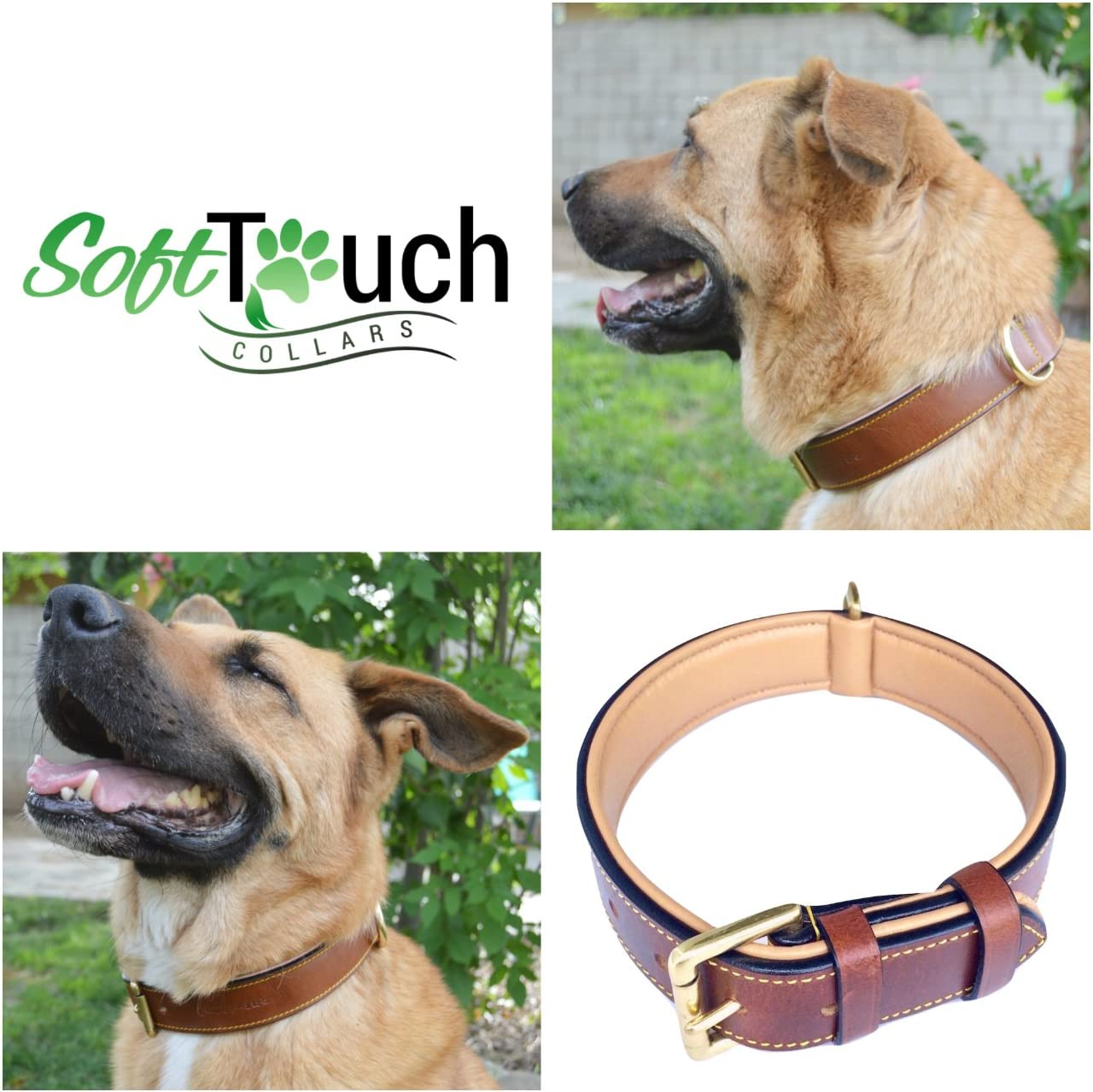 Soft Touch Collars Padded Leather Dog Collar, Large Brown - Genuine Real Leather, 24" Long X 1.5 Wide, Fits Neck Size 18" to 21" Inches image number 2