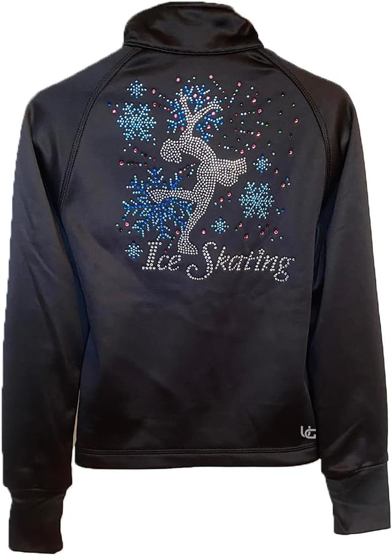 Uniqgarb Figure Skating Warm Fleece Semi Fitted Jackets Ice Skating Jacket for Girls Women Black Skate Jacket
