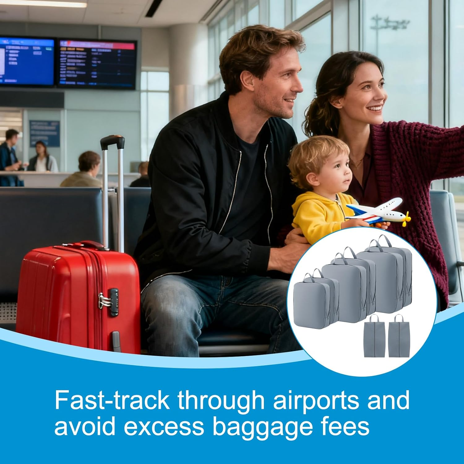 Compression Packing Cubes 8-Piece Set, Gray Polyester Travel Organisers for Luggage, Makeup & Bedroom Storage, Modern Minimalist Style with Large Medium Small Cubes (2 Each) and 2 Shoe Bags image number 4