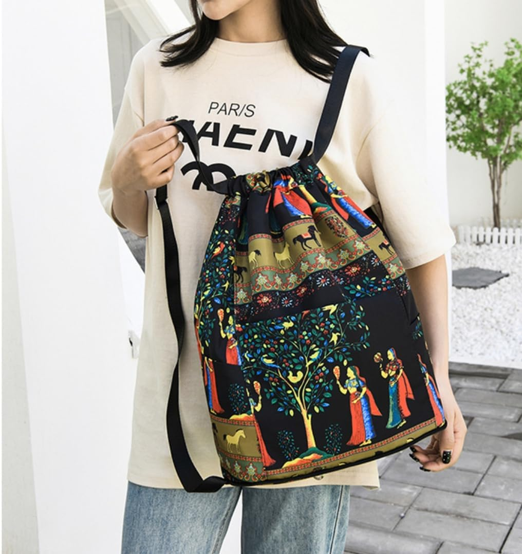 Drawstring Foldable Large Capacity Dry-Wet Separation Travel Sports Backpack, Exotic Drawstring Gym Sack Backpack Bag image number 6