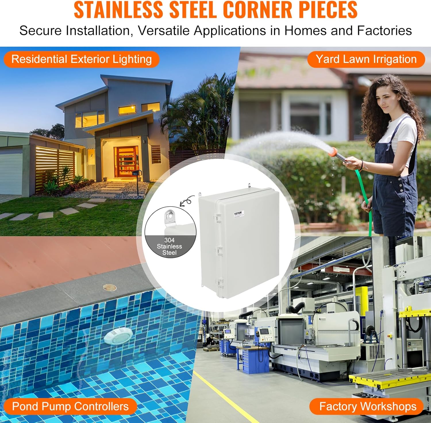 VEVOR Outdoor Junction Box, 350 X 250 X 150 Mm, ABS Plastic Enclosure with Hinged Cover Stainless Steel Latch, IP67 Dustproof Waterproof for Electrical Projects image number 5