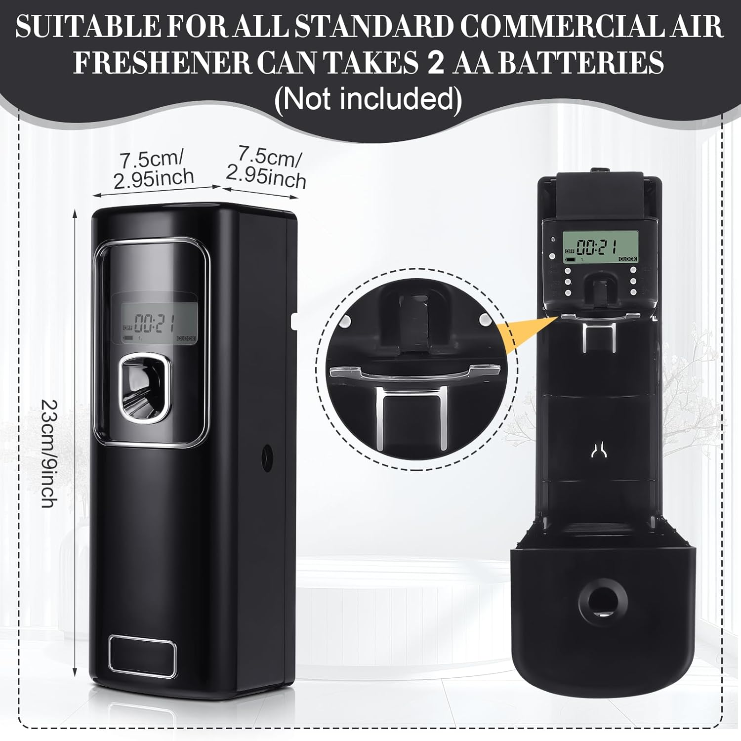 2 Pcs LCD Automatic Air Freshener Spray Dispenser with Screen Mosquito Fly Metered Spray Dispense Capacity, Country Vet Wall Mount/Free Standing, Black, Halloween Scent image number 3