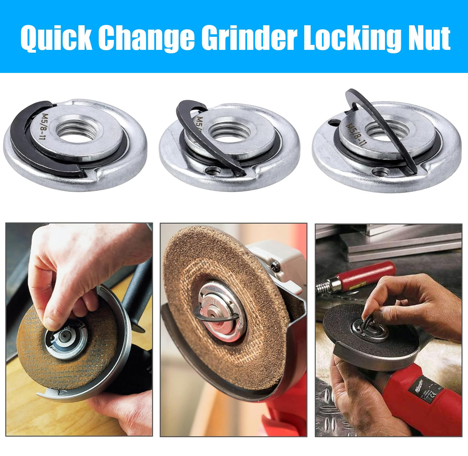 Yakamoz 2PCS M10 Thread Angle Grinder Lock Nuts, Quick Release Grinder Flange Nut Replacment Lock Nuts for Angle Grinder Electrical Tools image number 2