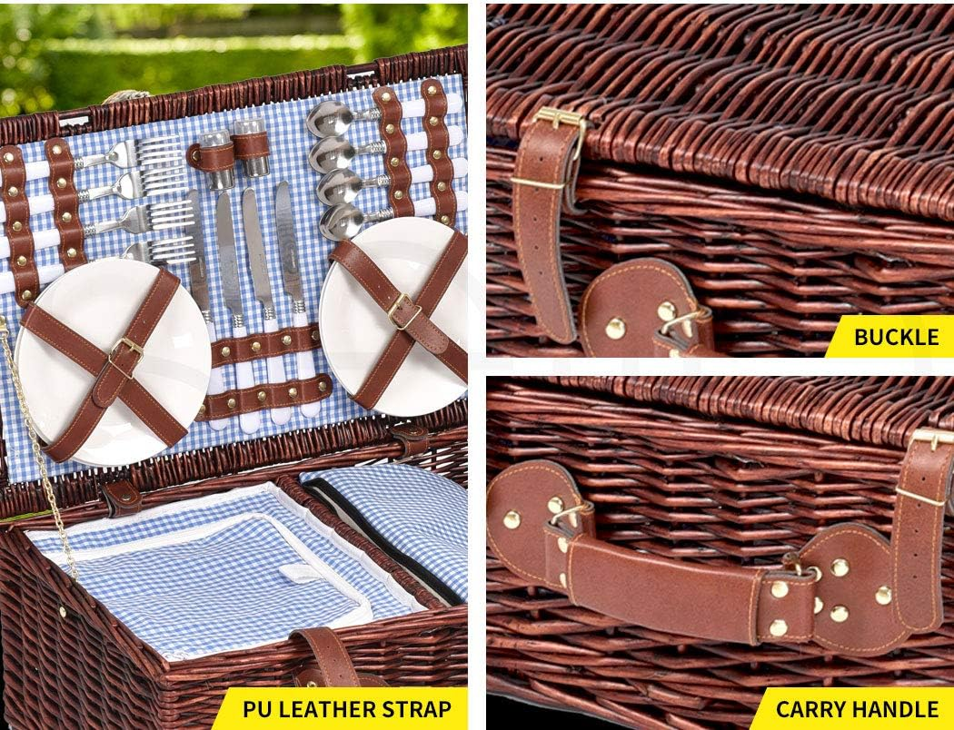 4 Person Picnic Basket Set Baskets Insulated Bag Outdoor Blanket Camping Beach Deluxe Willow Wicker Gift Storage Travel 54Cm X 20Cm X 34Cm image number 6