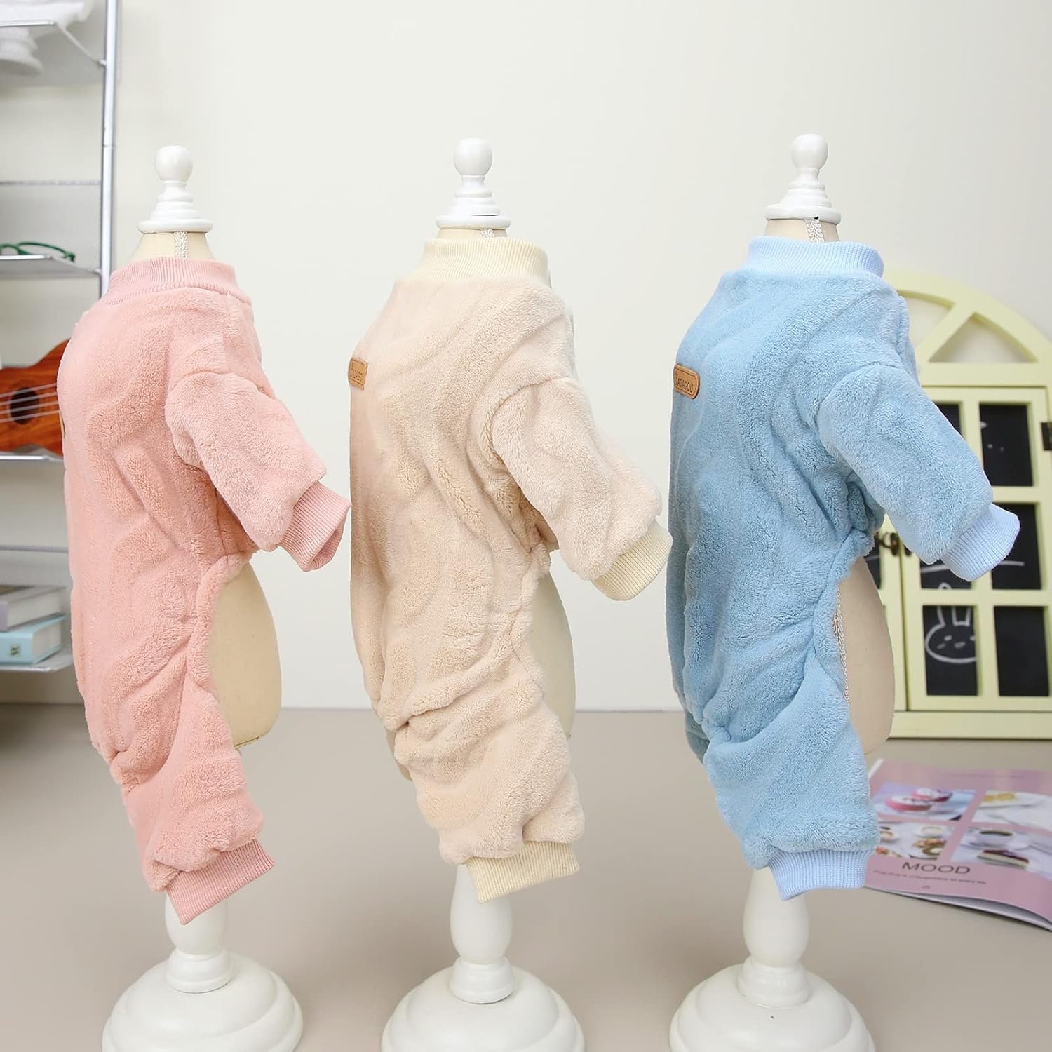 Izefia Dog Sweater Dog Clothes Fleece Dog Woolen Sweater Winter Warm Sweat Shirt 4 Legs Jumpsuit Pajamas Twist Print Sweater for Small Dog Medium Dog Cat Pink XXL image number 3