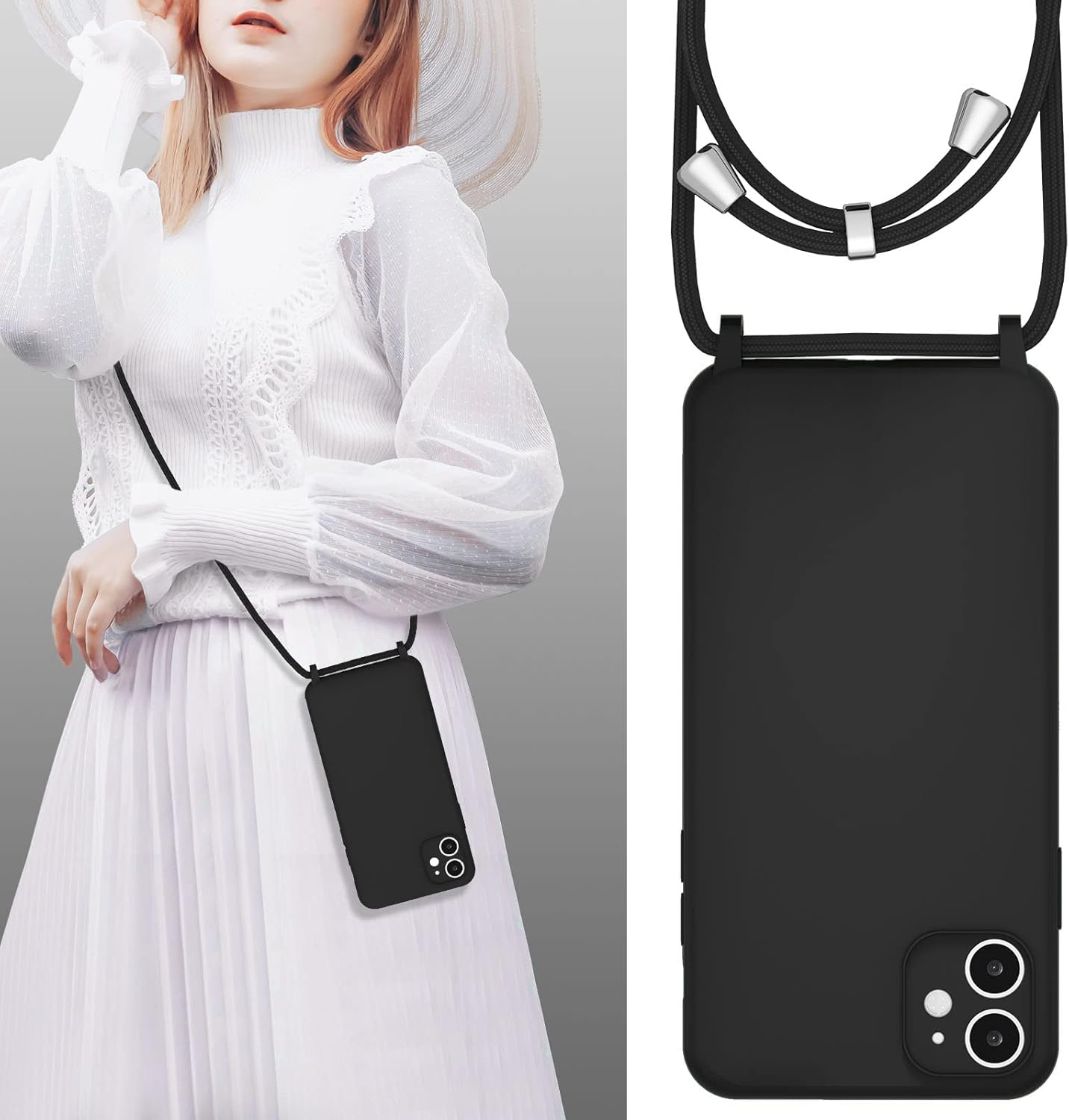 UEEBAI Crossbody Lanyard Phone Case for Iphone 11 6.1 Inch, Silicone Phone Cover with Adjustable Necklace Strap Soft Belt Neck Cord Lanyard Shockproof Protective Case - Black image number 3