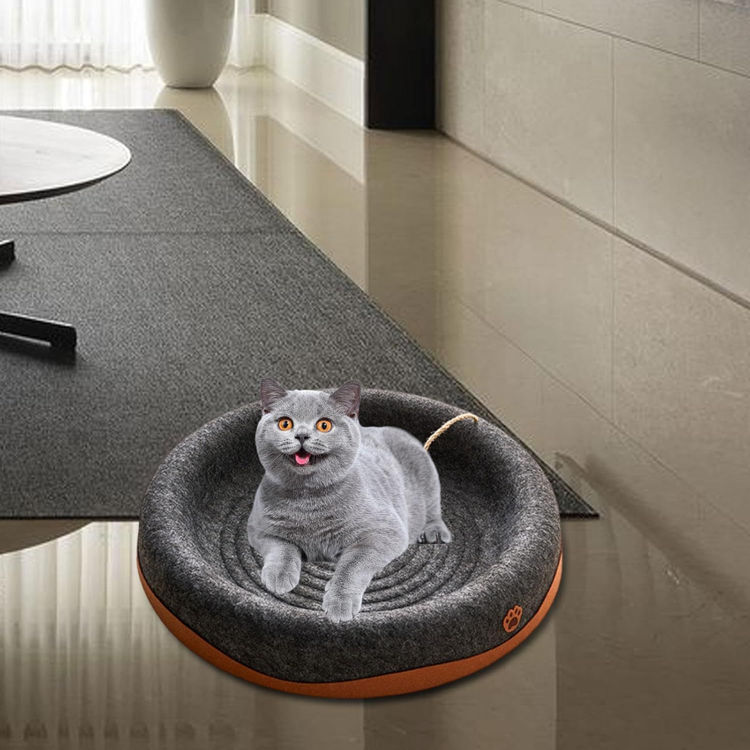 ＡＷＨＡＯ Indoor Cat Scratcher Bed with Dangling Ball, Breathable and Space Efficient, Black Round