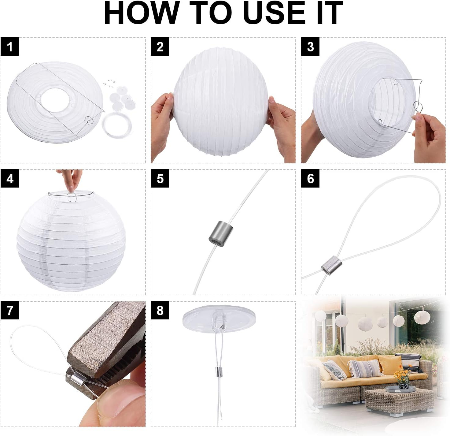 79 Pieces round Chinese Paper Lantern Set, Decorative Assorted Sizes Lanterns with 20 Meter Clear Nylon Thread Crimping Loop Sleeve and Adhesive Ceiling Hook for Wedding, Party, Event - Red image number 3