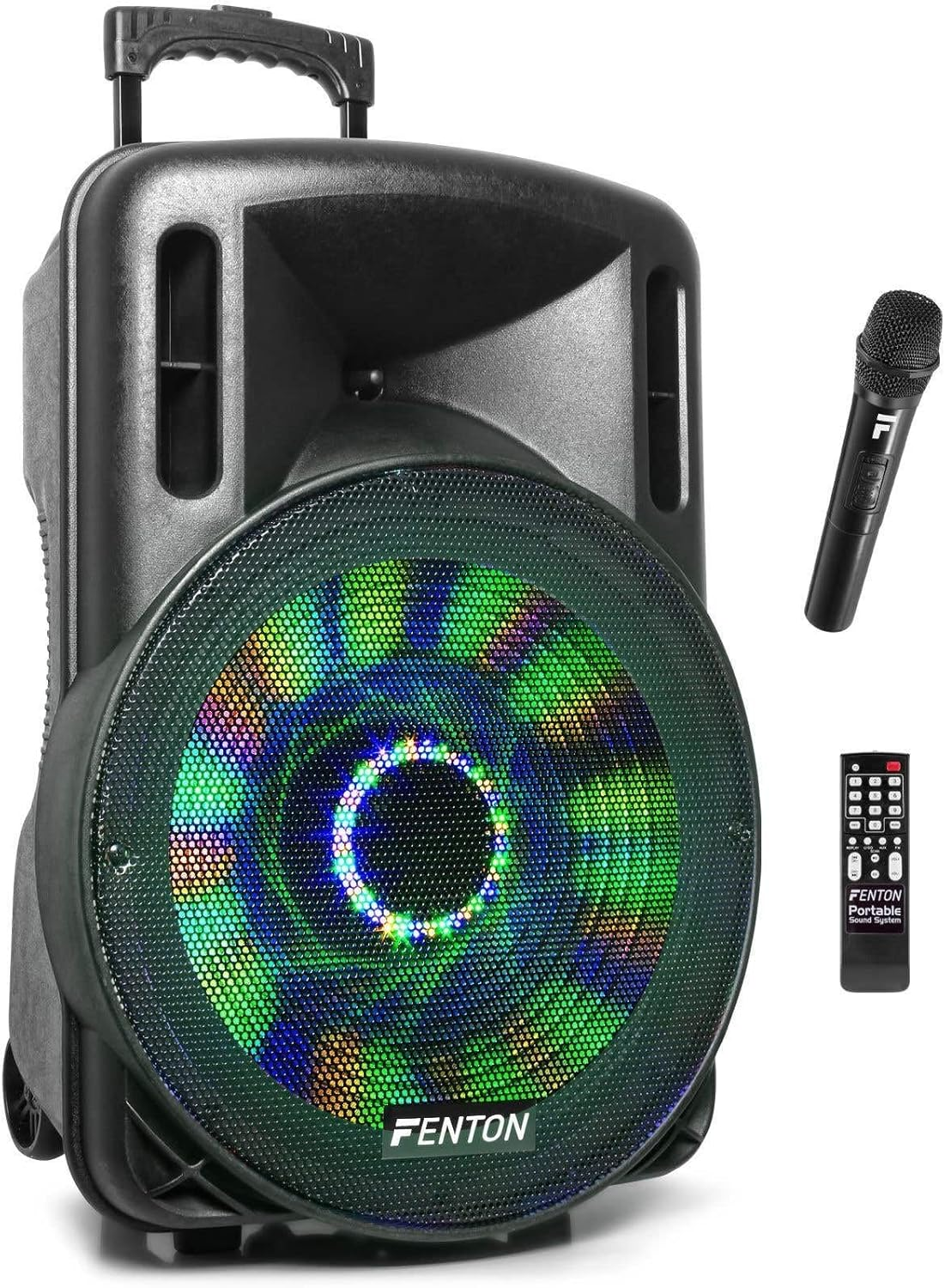Fenton FT15LED PA Speaker Portable Led/Microphone/Remote Karaoke 15" 800W W/Battery Light Show image number 5