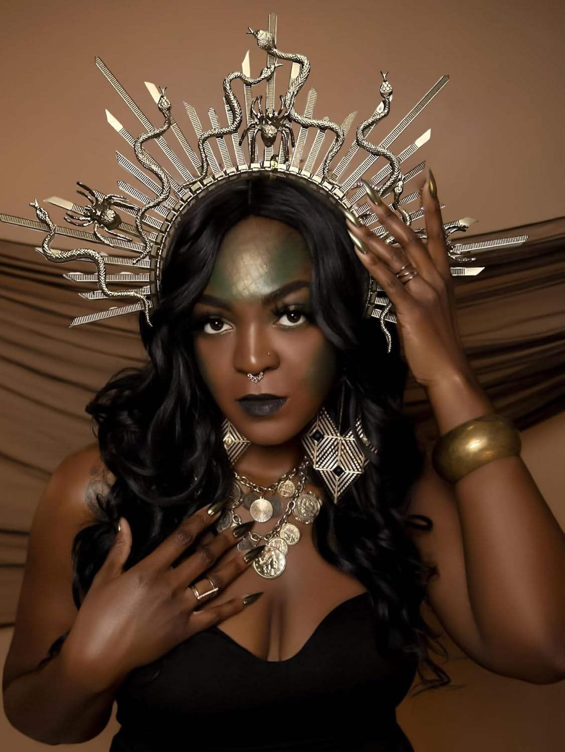 Jevenis Punk Medusa Headpiece Medusa Crown Punk Snake Headband Medusa Costume Accessories Goddess Costume image number 4