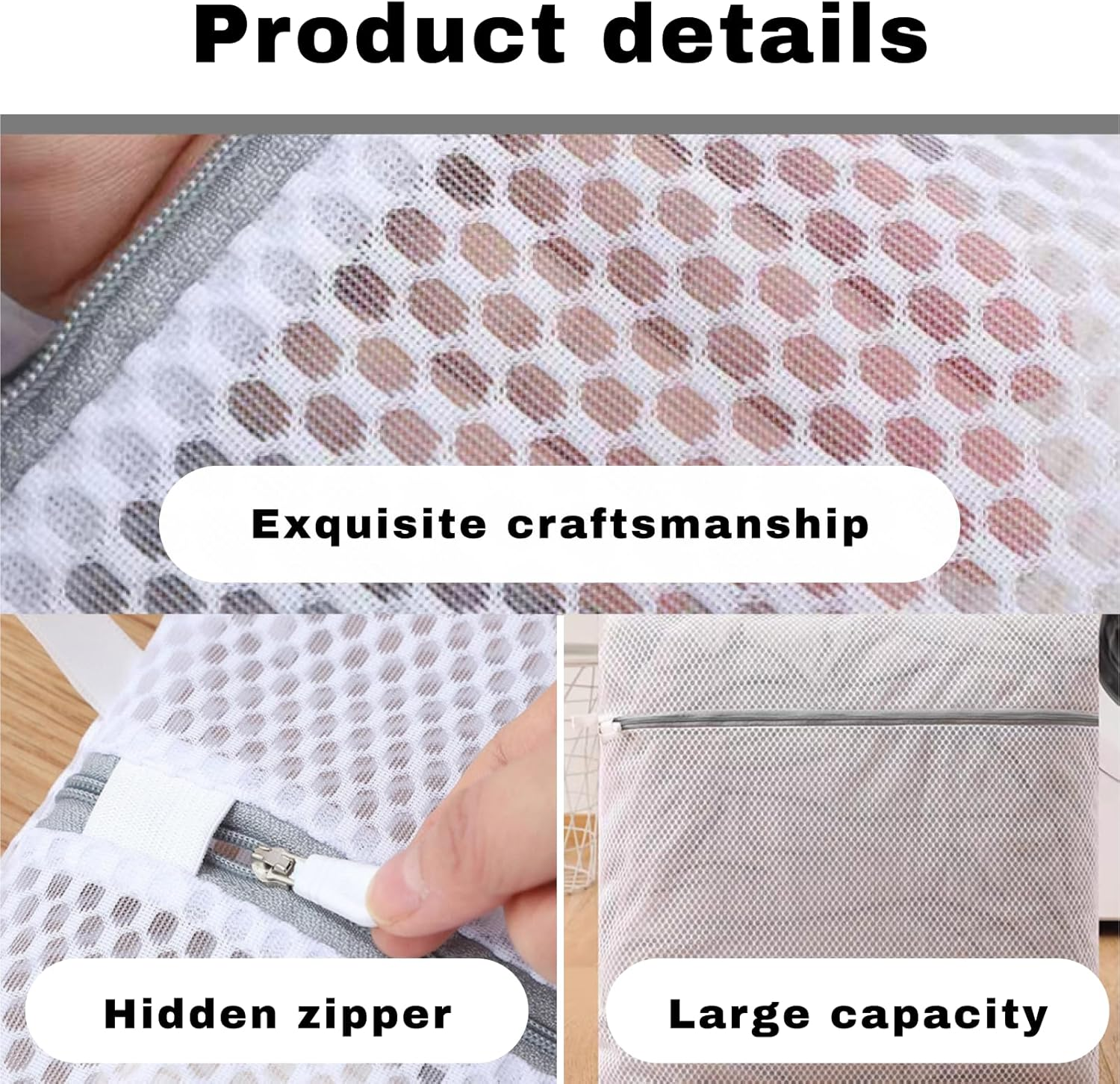 2 Pcs Large Mesh Laundry Bag for Delicates, Reusable Washing Bag with Zipper for Lingerie, Sweaters, and Toys, Travel Laundry Bag and Shoe Washing Bag for Safe Washing and Drying of Delicates image number 2
