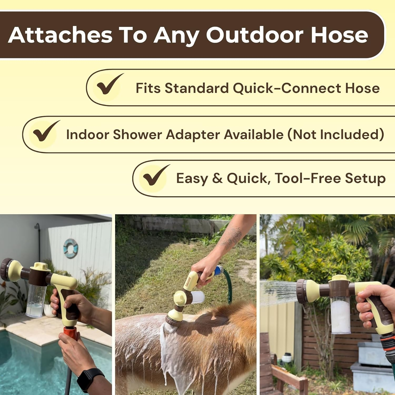 Groomi Hydro Hound Dog Wash Kit &ndash; Dog Bath & Shampoo Foam with Hose Attachment &ndash; 8 Spray Modes, Built-In Soap Dispenser, One-Click Trigger &ndash; Washing Tool for All Coat Types & Sizes image number 6