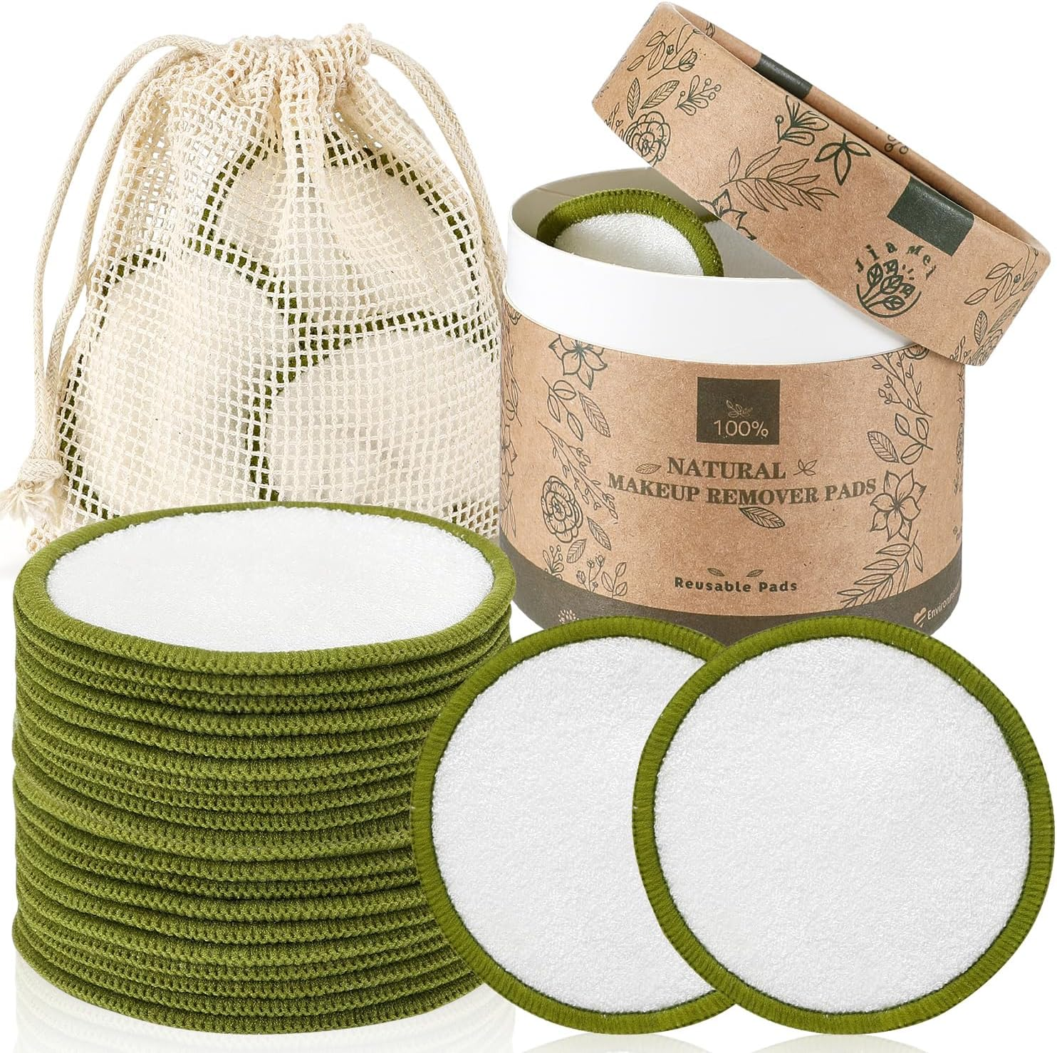 WOTOW Set of 20PCS Reusable Makeup Remover Pads for Face, Washable Bamboo Cotton Rounds Reusable Makeup Cotton Rounds with Mesh Bag and round Storage Box for All Skin Types