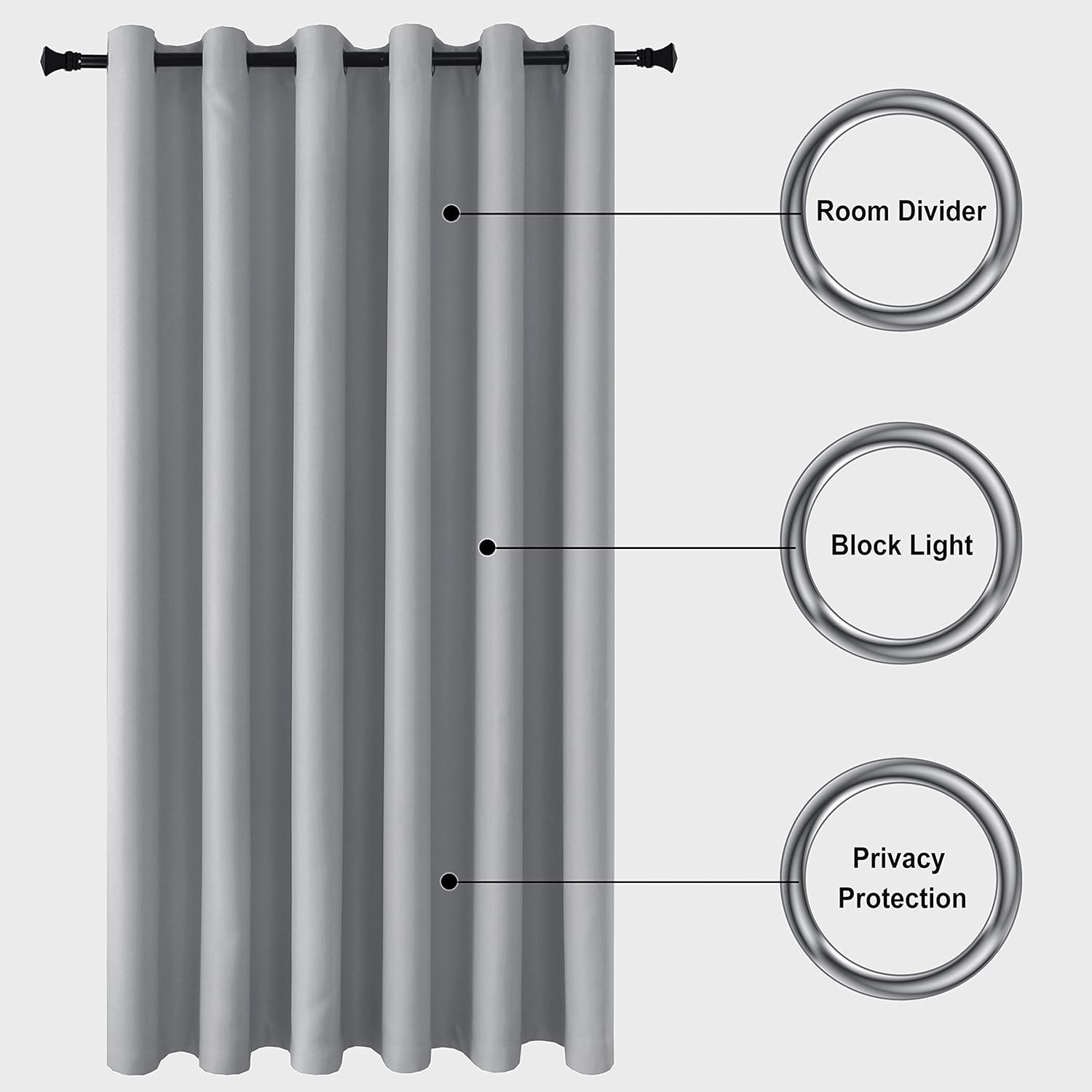 DWCN Total Privacy Room Divider Blackout Curtain - Thermal Curtains for Patio Door, Living Room, Bedroom Partition and Shared Office Space, 1 Grommet Curtain Panel, 8.3Ft Wide X 7Ft Tall, Silver Grey image number 2