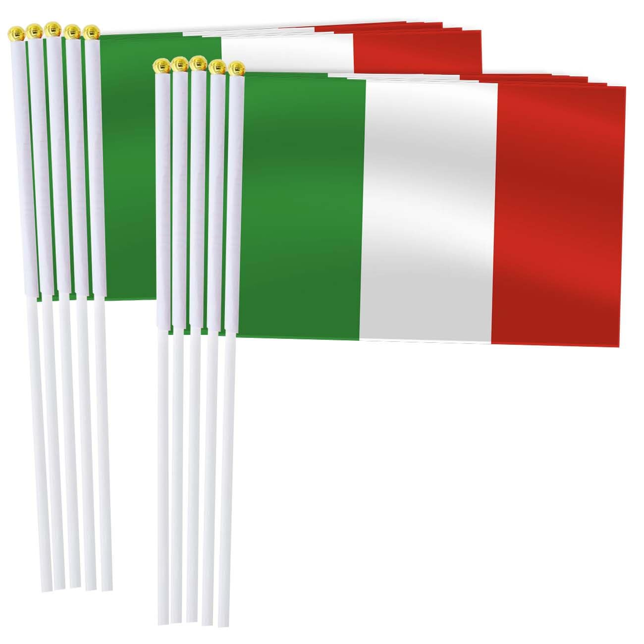 Italy Handheld Small Flag Set,10 PCS 5&times;8 Inch Mini Italian Hand Held Banner,Tiny Digital Printed Polyester Banner