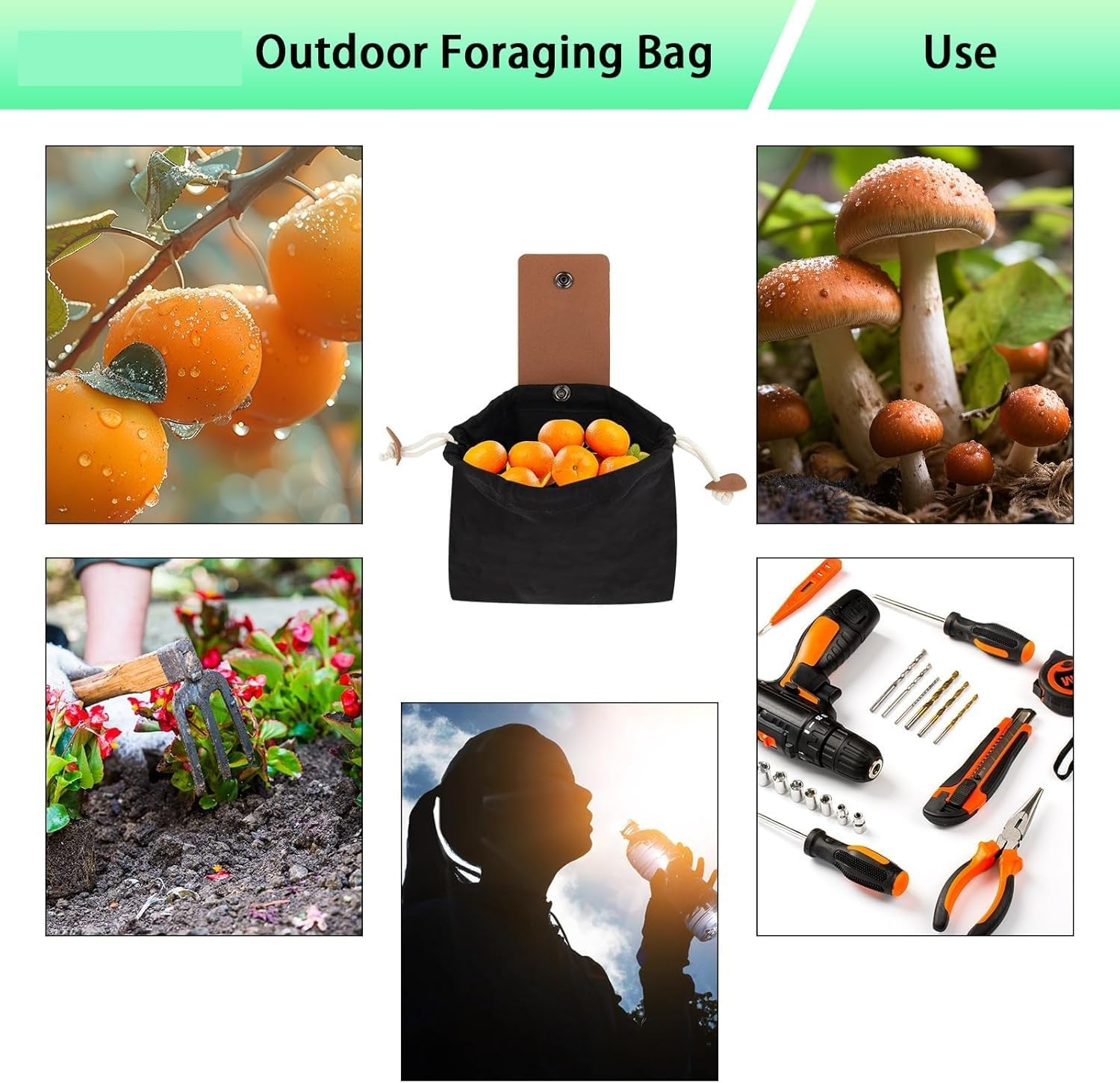 Outdoor Foraging Bag,Fruit Picking Waist Tool Bag, Hiking Pouch for Outdoor Traveling Camping, Multifunction Bag for Fruits,Vegetables,Mushrooms,Tools image number 3