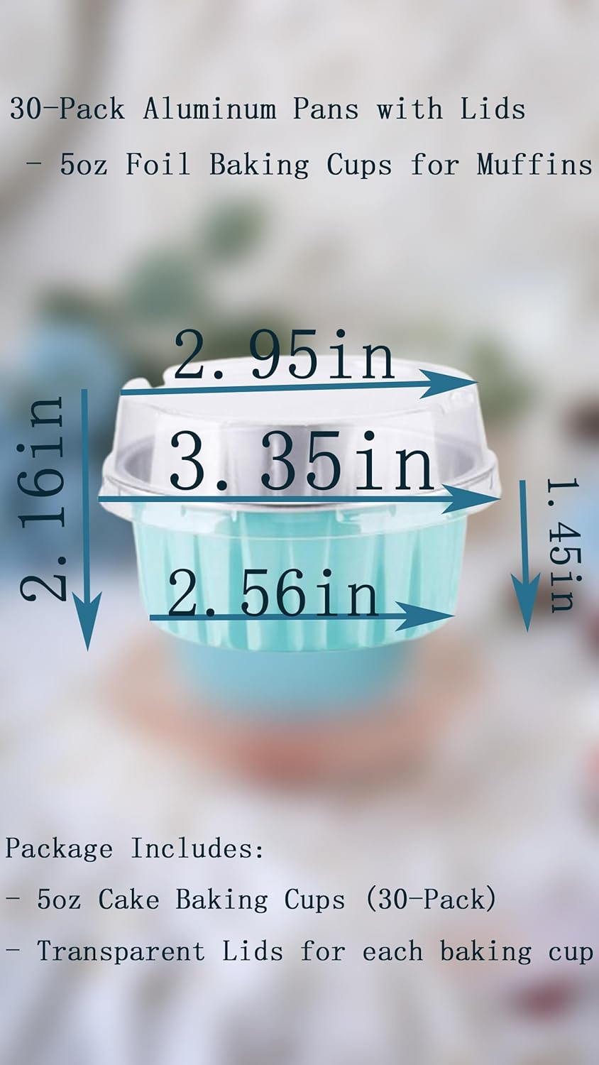 30-Pack Aluminum Pans with Lids - 5Oz Foil Baking Cups for Muffins, Cupcakes, Pies & More - for Baking Enthusiasts & Party Prep image number 4