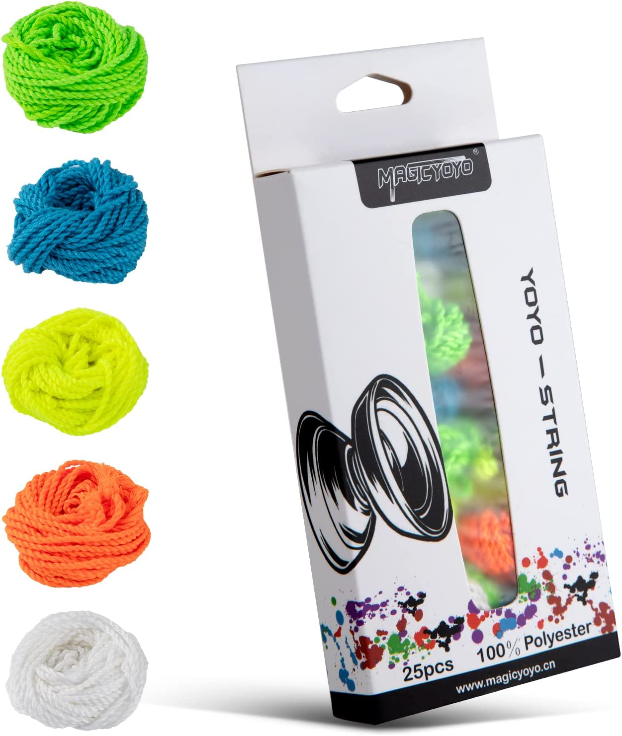 MAGICYOYO 100% Polyester Professional Yoyo Strings for Responsive and Non Responsvie Yoyos - Pack of 25Blue Green Whiteyellow Orange image number 1