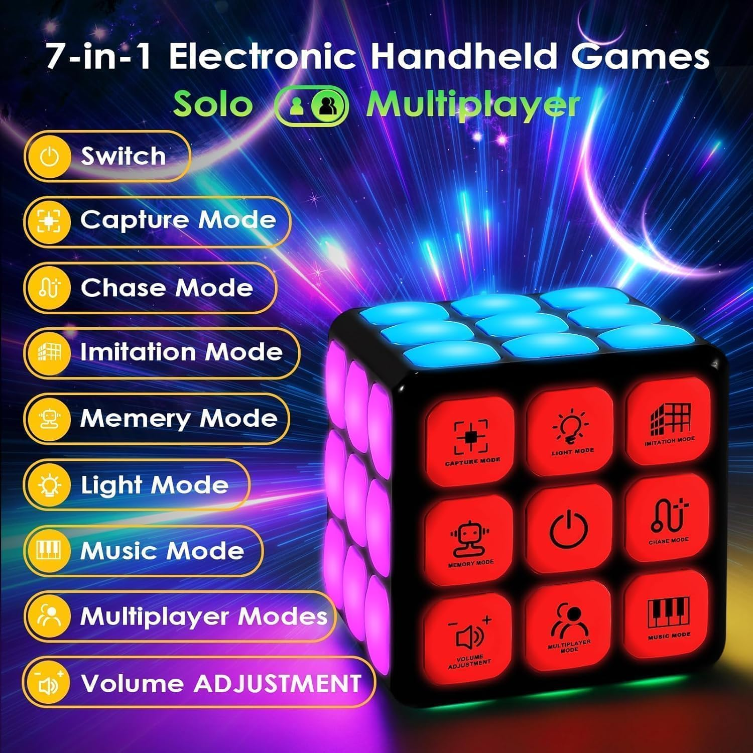 Handheld Game Cube, 7-In-1 Fun Brain Memory & Speed Games for Kids, Christmas Birthday Gifts for Boys Girls Ages 6-12+ Years Old, Cool Electronic Toys for Kids Teens Adults (Modern) image number 1