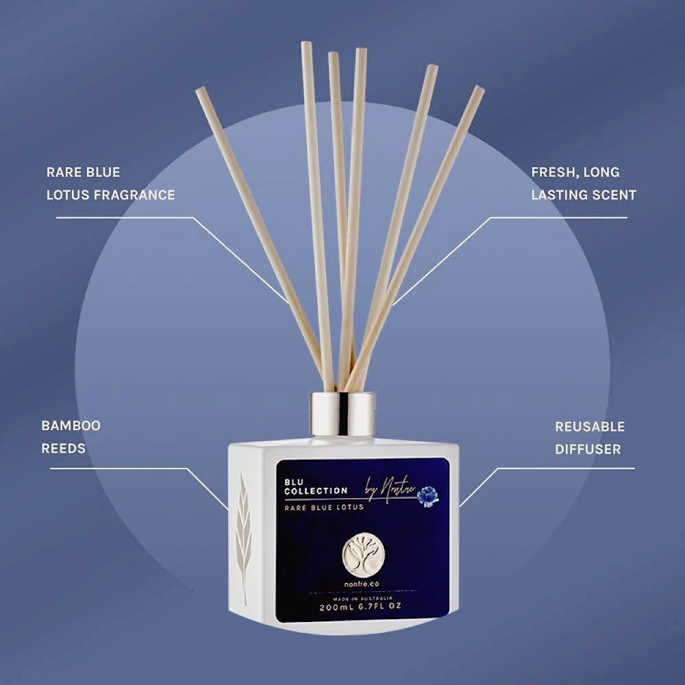 Nontre, Reed Diffuser, Blu Collection, 6 Bamboo Reeds, Delicate, Exotic Aroma with Extreme Scent Longevity, Aromatherapy Reed Diffuser, 200Ml image number 4