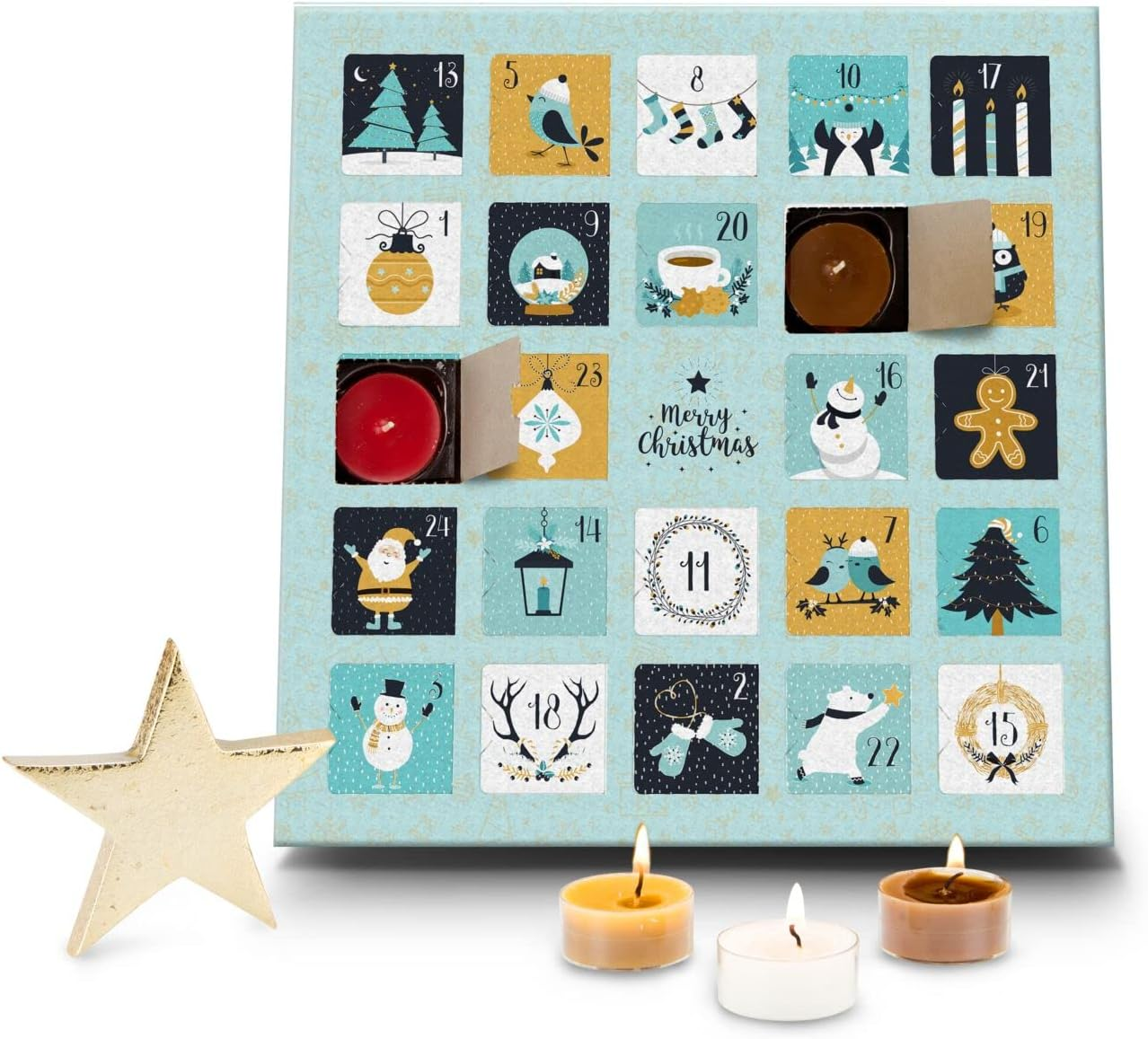 *Version 2025* R&ouml;mer Wellness Gift Item: Scented Candles Advent Calendar Charming Christmas with 24 Different Tea Light Scented Candles; Approx. 30 X 30 X 2 Cm image number 1