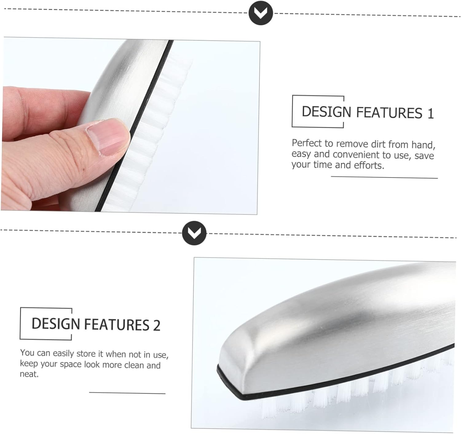 DINHEAROM Stainless Steel Nail Brush for Manicure Kitchen Cleaning Versatile Nylon Bristles for Mechanics Gardeners Home Use Easy Storage Comfortable Grip image number 6