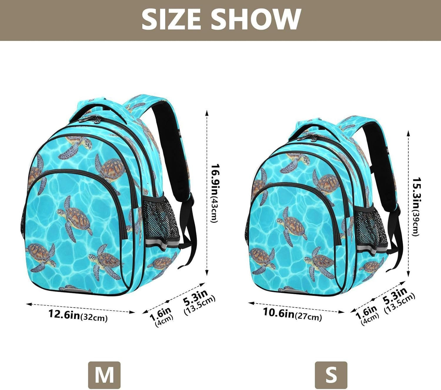 RPLIFE Sea Turtles Blue Aqua Kids Backpack for School Ages 8-14, Backpack for Boys Elementary School