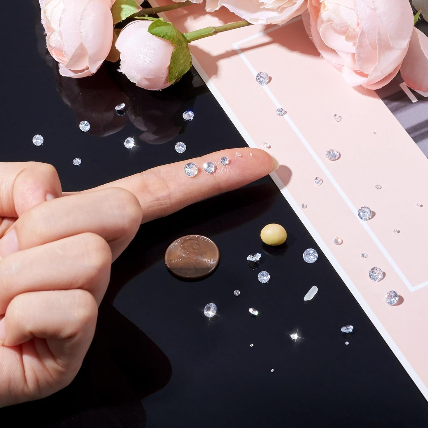 Crafans 50 Pieces Crystal Zirconia Cabochons Clear Faceted Diamond Cabochons Embellishment Loose CZ Rhinestones 5 Sizes Crystal Diamonds Bulk Pack for DIY Nail Decoration Art Earrings, Glass image number 2