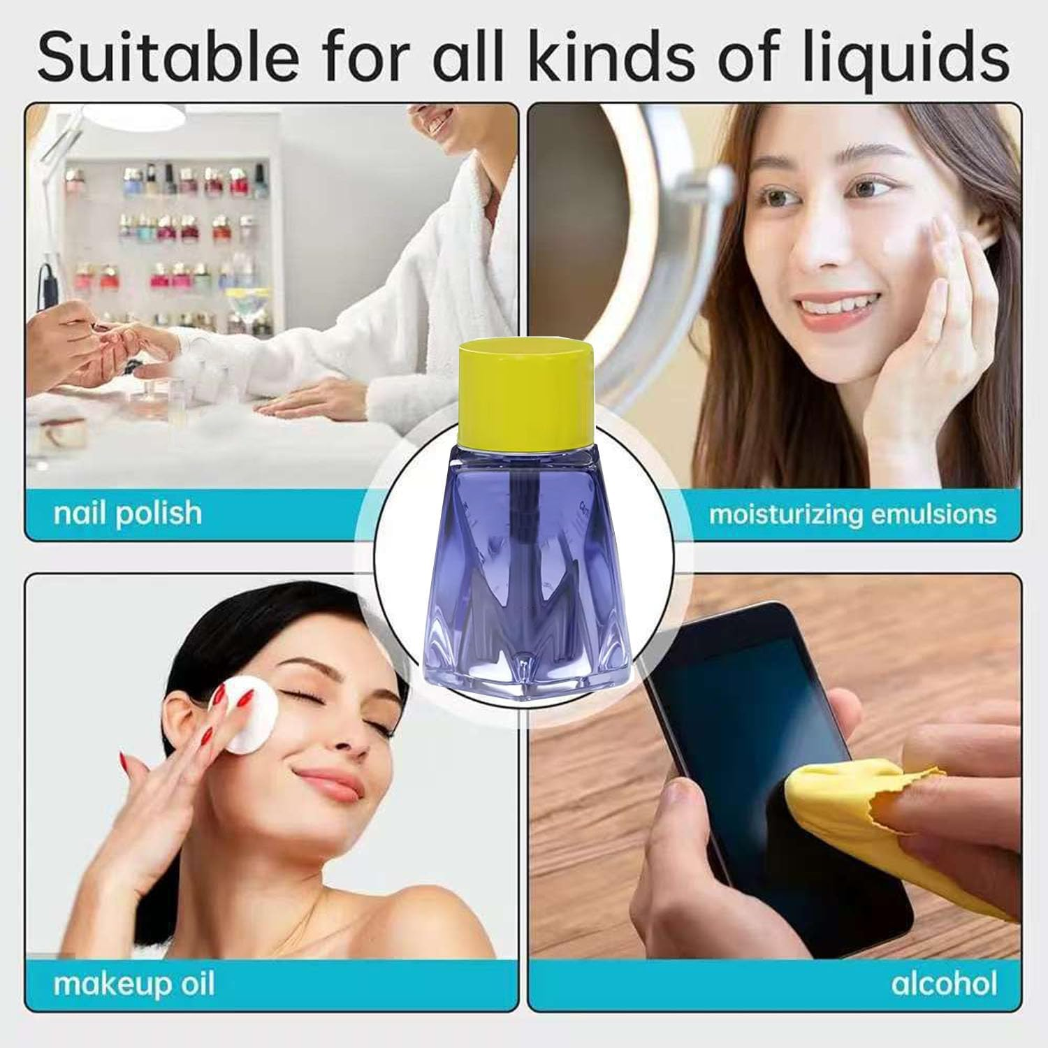 Misforu 5 Oz/ 150Ml Nail Polish Remover Pump Empty Dispenser Bottle Push down Glass Empty Pump Dispenser for Nail Polish Alcohol Makeup Remover Refillable Bottle Acetone Pump Dispenser - Blue image number 3