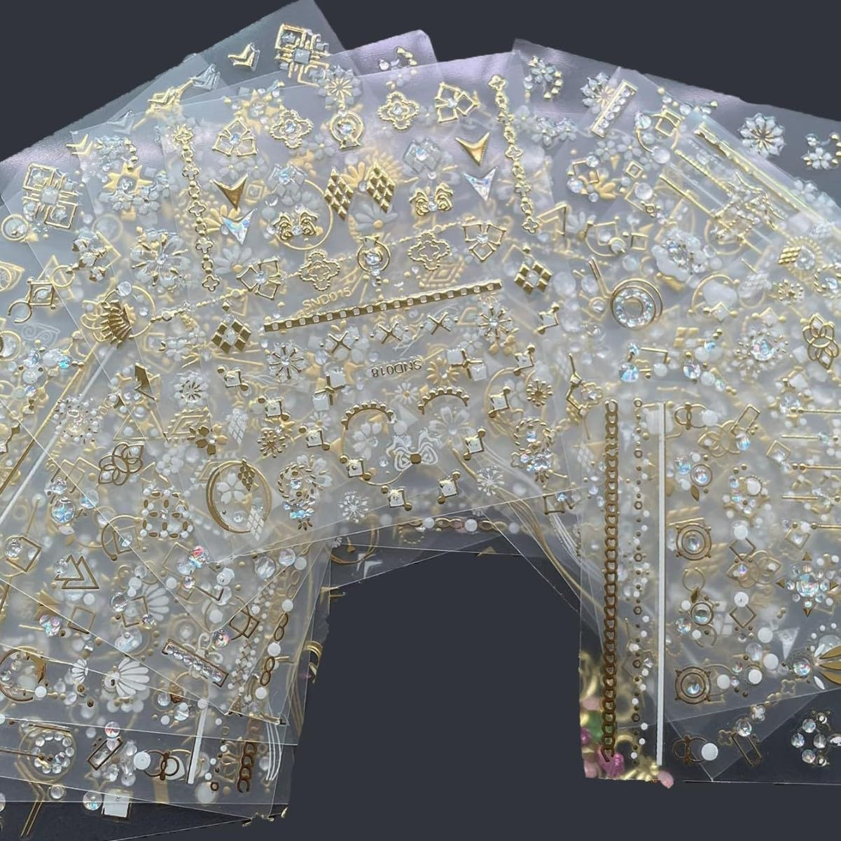 30Sheets Gold Star Nail Art Stickers,3D Self - Adhesive Nail Decals for Acrylic Nails,Gold Leaf Diamond Nail Supplies with Flower Fairy for Women Girls image number 1