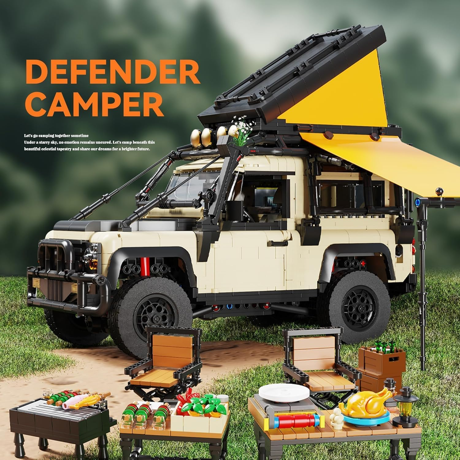 Land Rover Defender Building Block Set, 2766 PCS off Roader Camper Model Kit with Camping Tables, Chairs and Gear, Camping Car Building Toy for Kids 6+ and Adults, Compatible with