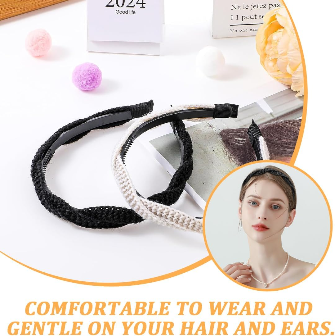 UEAVOID Pack of 2 Women'S Braided Headbands with Teeth Vintage Fashion Hair Accessories for Women Girls (2 Colours)