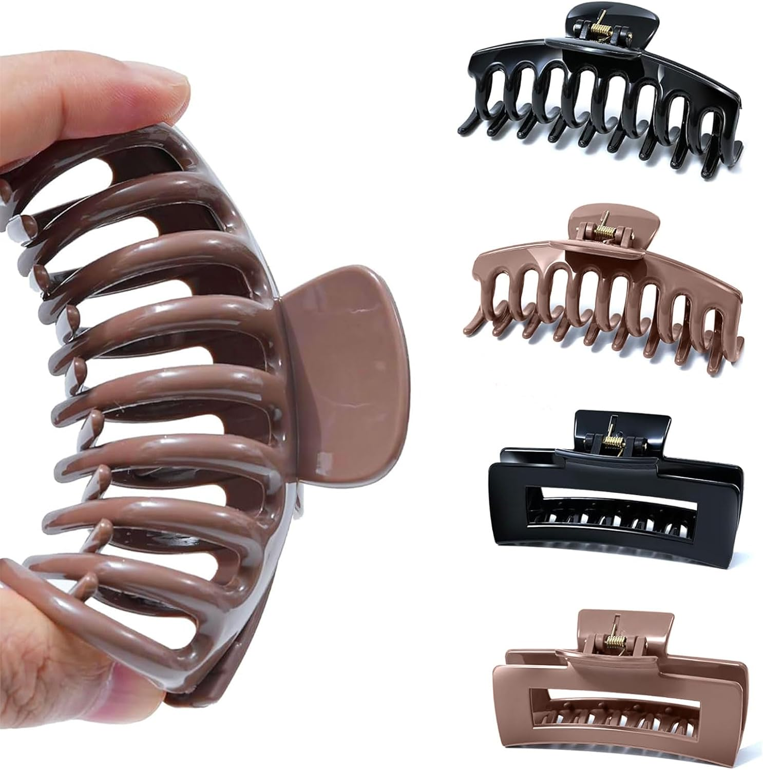 Muorruo 4 Pack Cloud Clip, Flexible Silicone Hair Clips, Non-Slip Large Bendable Clip, Soft Hair Clips for Thin and Thick Hair, Non-Removable Hair Clip (Brown)