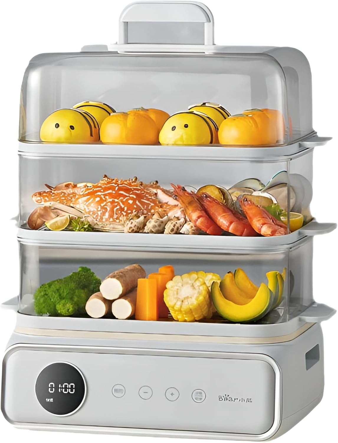 Multifunctional Electric Food Steamer 21.5L Large Capacity, with 3-Layer Steamer, 24H Reservation and Smart Timer, 1200W Fire Heating Stainless Steel Steamer，Blue