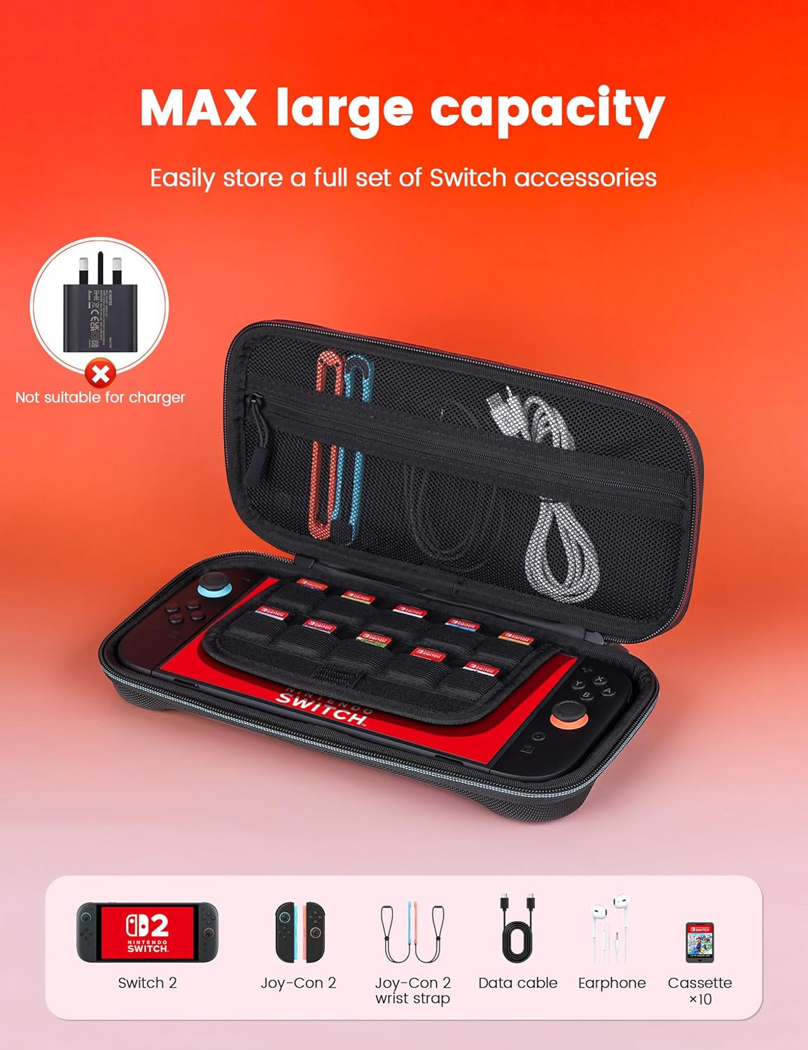 MOGOOD Switch Carry Case, Switch Travel Case, Switch Bag Suitable for Switch Console, Game Slot, Zip Pocket, Switch Accessories, Black