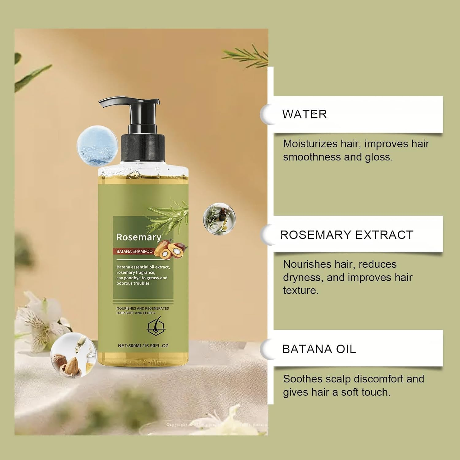 Rosemary Shampoo for Deep Nourishment &ndash; Strengthening Hair Cleanser for Healthier, Shinier & Fuller-Looking Hair &ndash; Gentle Scalp Care & Daily Refreshing Cleanse (3Pcs)