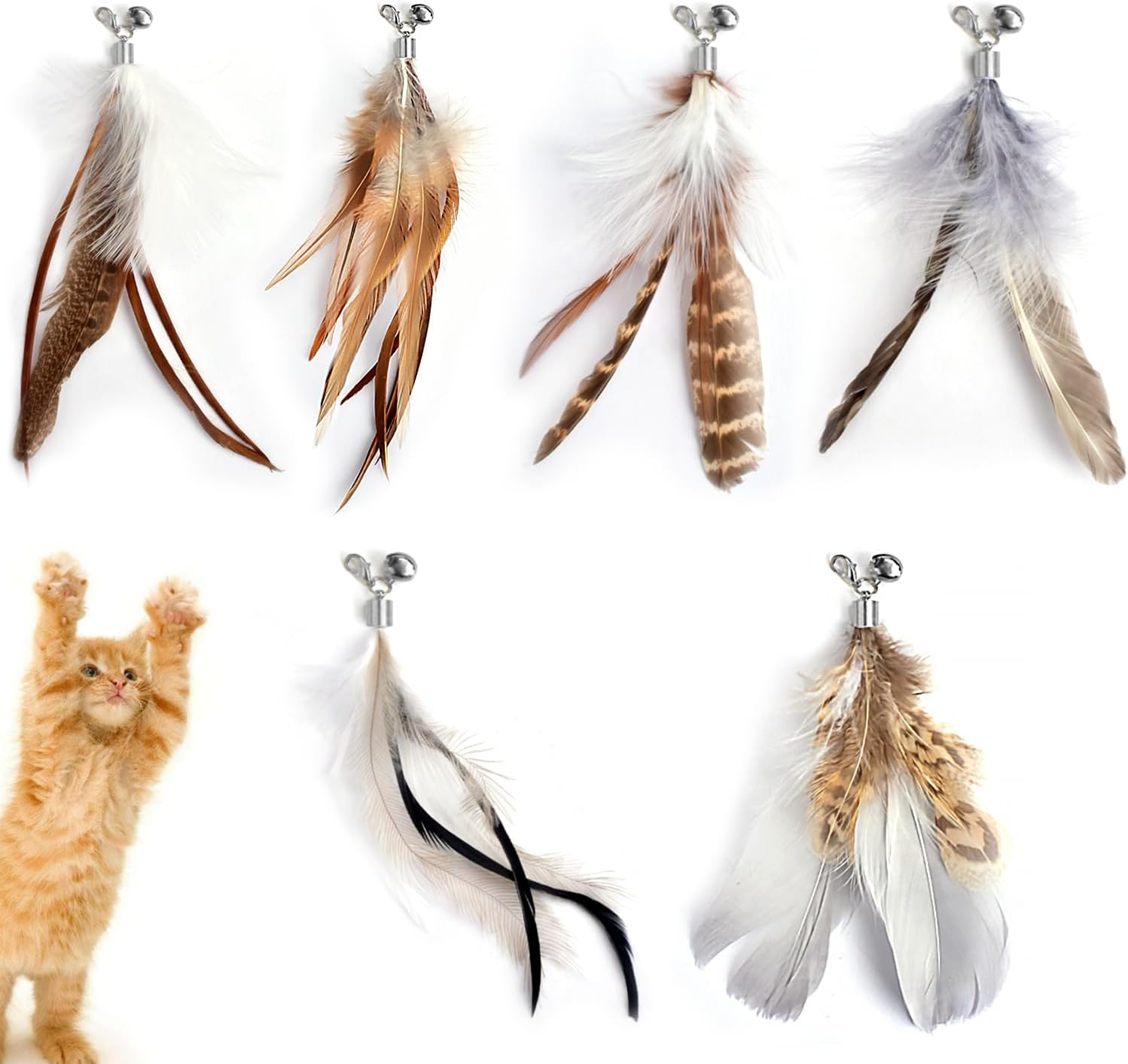Cat Feather Toys Refills Cat Wand Replacement Feathers 6 PCS Handmade Cat Toy Feather Refills for Cat Wand Attachments Interactive Feather Cat Toy for Indoor Cats image number 5
