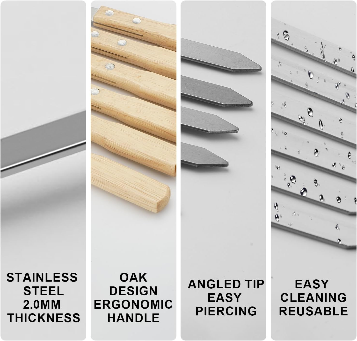 Professional Kabob Skewers, 23 Inch Heavy Duty Large Wide Reusable BBQ Barbecue Skewers, Stainless Steel Sticks with Nonslip Wooden (Flat-12 Pcs) - Flat-12 Pcs image number 4