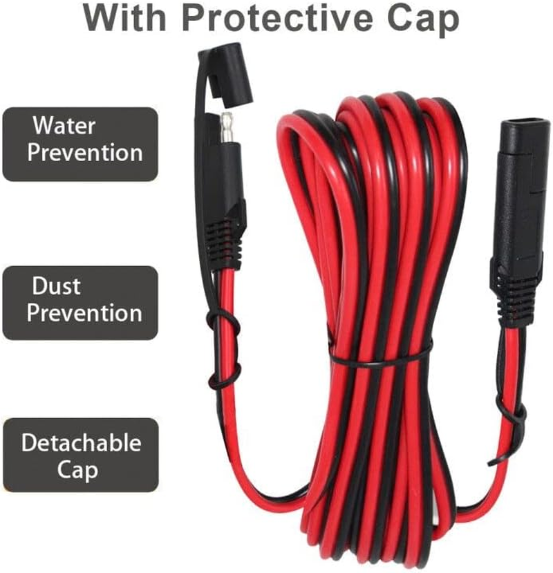 SAE to SAE Solar Charger Cable 12V Extension Battery Quick Disconnect 2-Pin Plug 6FT 16AWG with Waterproof Caps image number 3