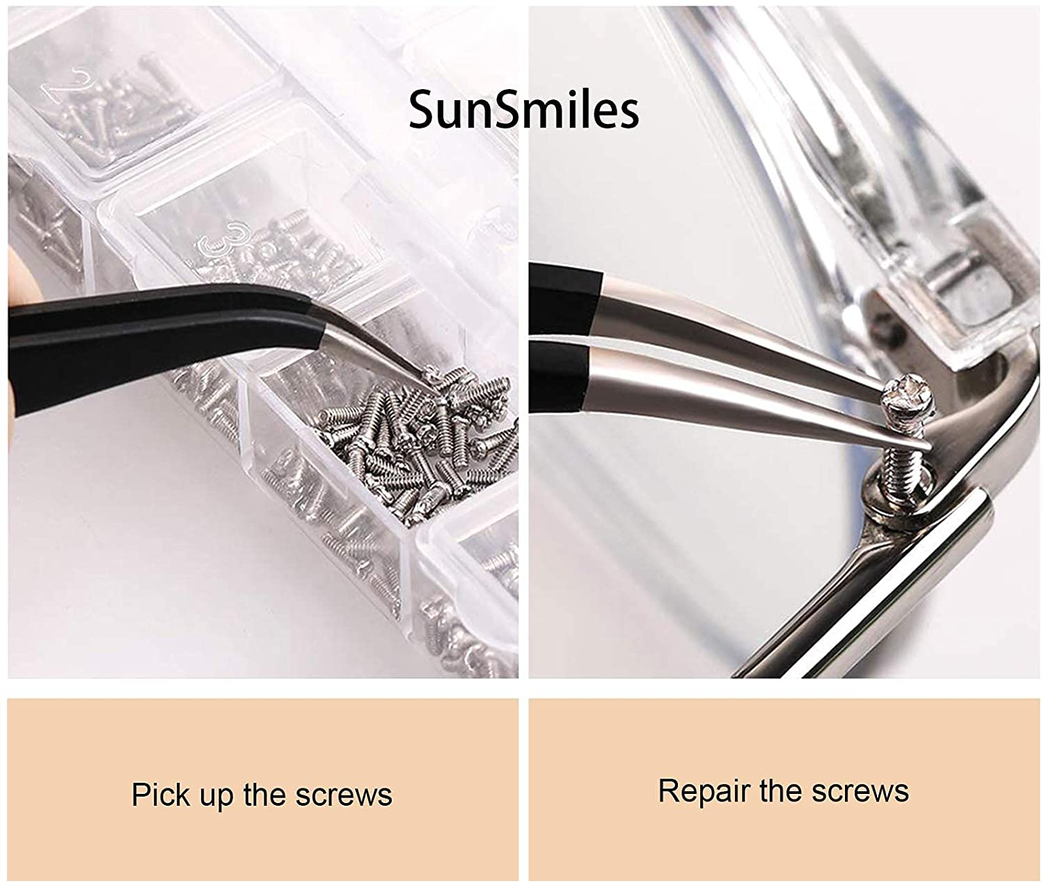 Eyeglass Repair Kit - anti Slip Nose Pads Glasses Set with Tiny Screws, Nuts, Tweezers, 2 Kinds Universal Screwdrivers, Precision Tool for Repairing Eye Glass, Sunglass, Jewelry, Watch image number 1