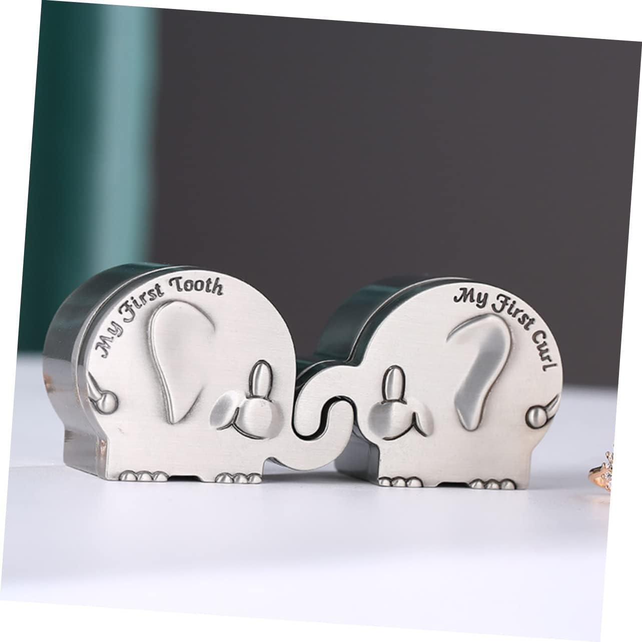 Fetal Hair Collection Box My First Curl Box My First Tooth Newborn Keepsake for Newborn Shower Metal Elephant Shape Silver Small for Teeth and Hair Storage image number 6